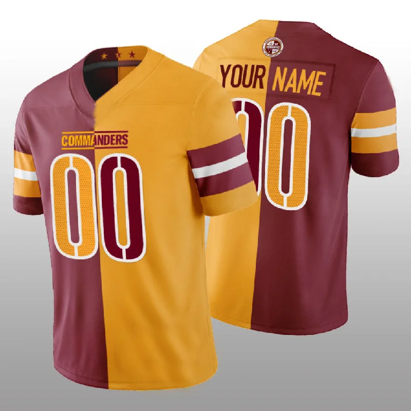 Varsity Football Jersey-Custom W.Commanders Burgundy Gold Split Football Jerseys