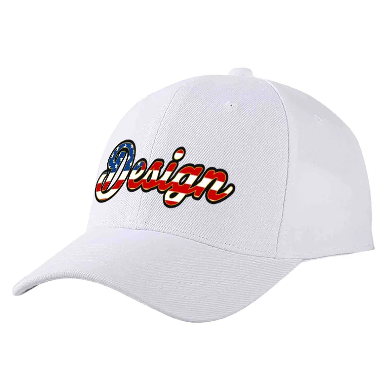 Cotton Baseball Cap-Custom White Vintage USA Flag-Gold Curved Eaves Sport Design Baseball Cap