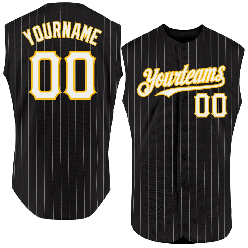 Baseball Tournament Winner Jersey-Custom Black White Pinstripe Pink-Kelly Green Authentic Sleeveless Baseball Jersey