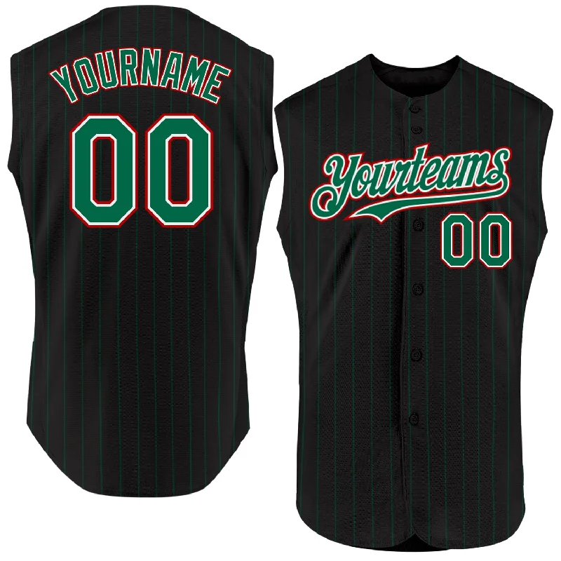 Valentine’s Day Baseball Jersey-Custom Black Kelly Green Pinstripe White-Red Authentic Sleeveless Baseball Jersey