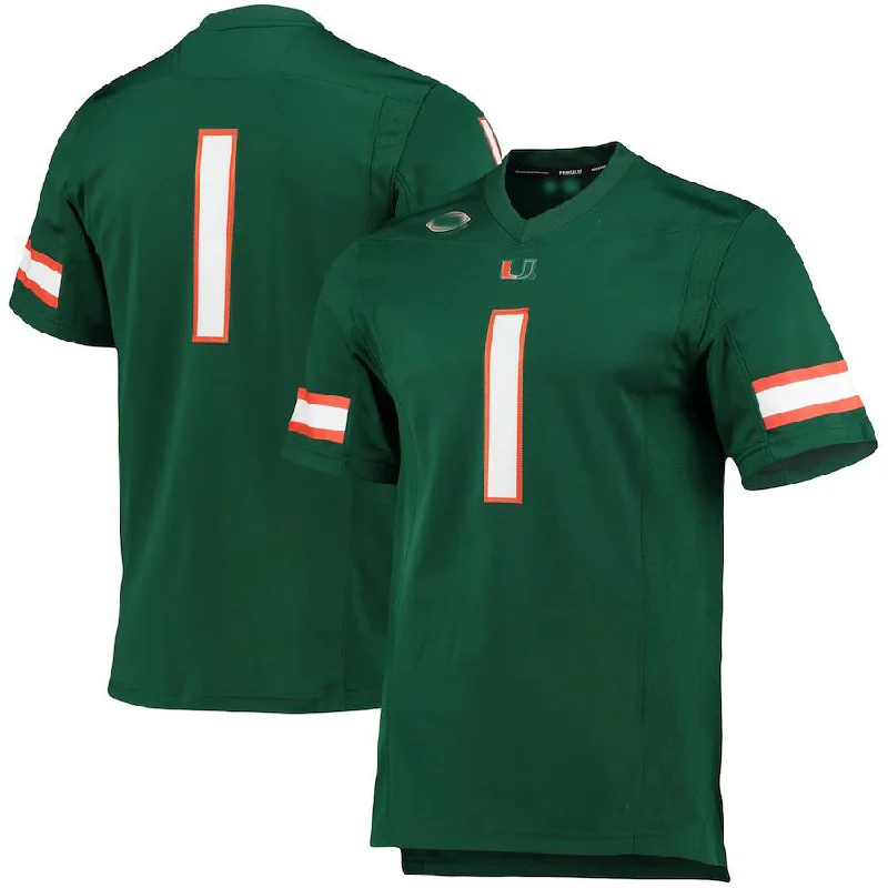 Navy Blue Football Jersey-#1 M.Hurricanes Team Premier  Green Football Jersey Stitched American College Jerseys