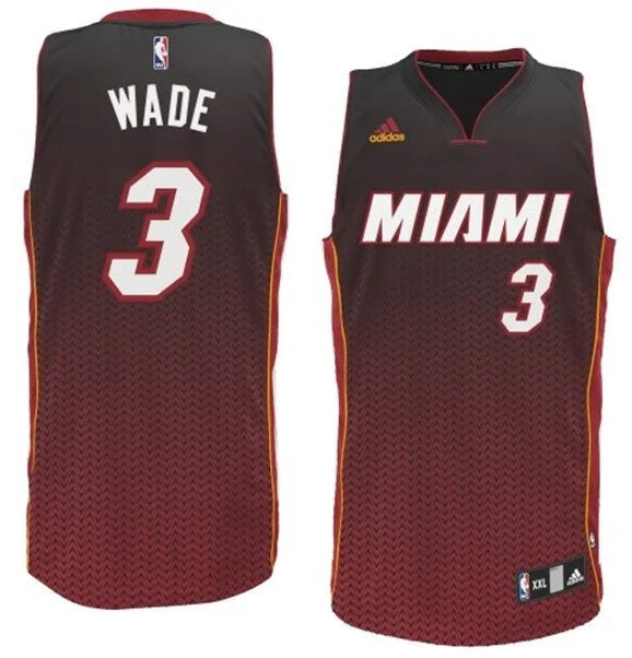 Muscle Fit Basketball Jersey-Heat 3 Wade Black And Red Resonate Fashion Swingman Basketball Jersey