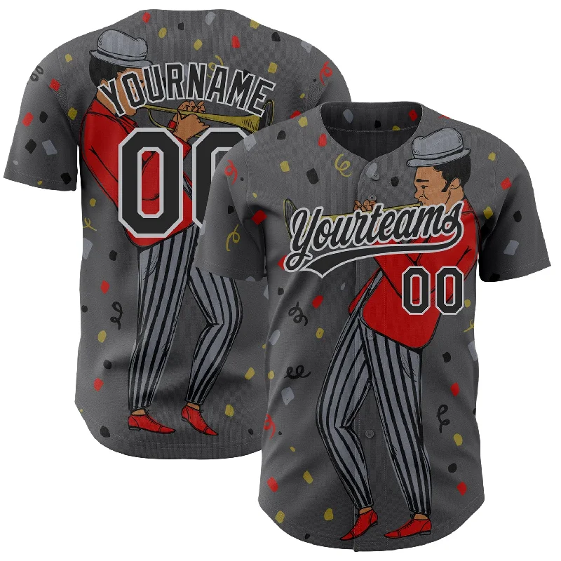 Home Game Baseball Jersey-Custom Steel Gray Black-Gray 3D Pattern Jazz Music Authentic Baseball Jersey