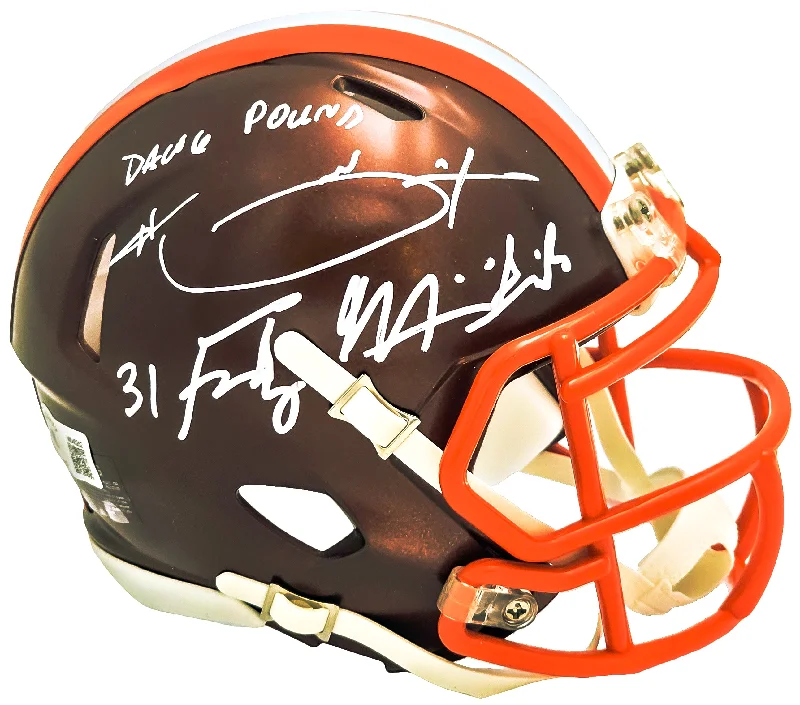 Beach Rugby Helmet-Hanford Dixon & Frank Minnifield Autographed Cleveland Browns Flash Brown Speed Mini Helmet "Dawg Pound" Beckett BAS Witness Stock #216720