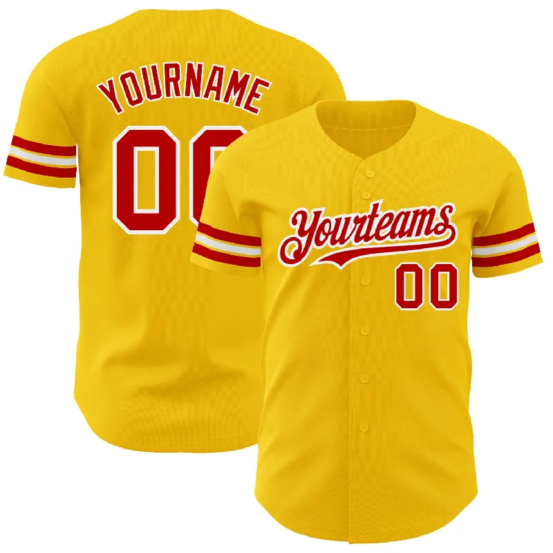 Baseball Player Jersey-Custom Yellow Red-White Authentic Baseball Jersey