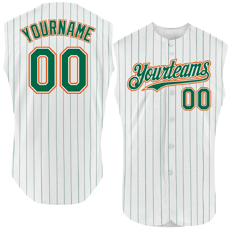 Championship Baseball Fan Jersey-Custom White Kelly Green Pinstripe Gold Authentic Sleeveless Baseball Jersey