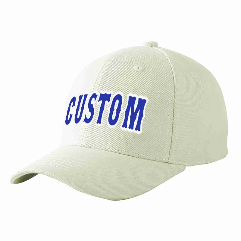 Custom Baseball Cap-Custom Cream Royal-White Curved Eaves Sport Baseball Cap Design for Men/Women/Youth