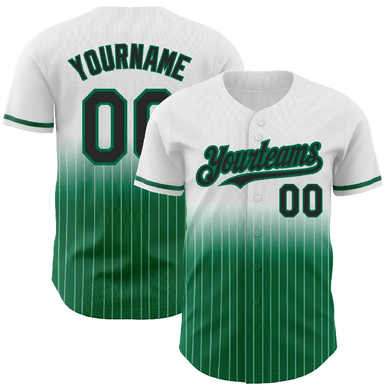 College Baseball Jersey-Custom White Pinstripe Black-Kelly Green Authentic Fade Fashion Baseball Jersey