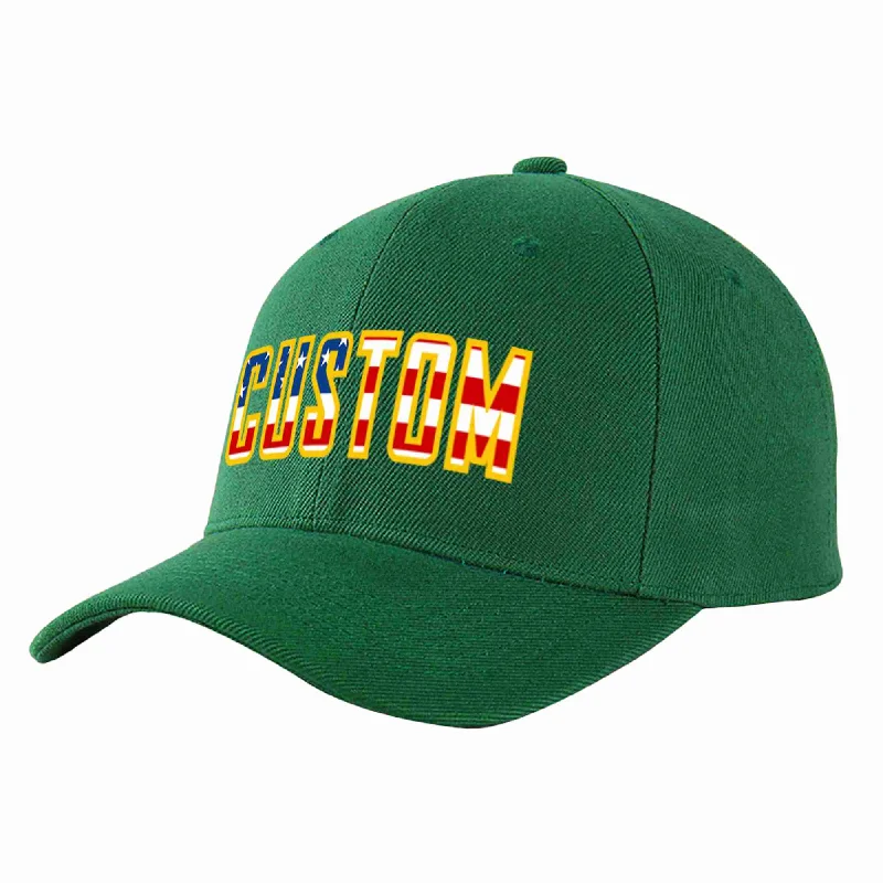 Hip Hop Baseball Cap-Custom Green Vintage USA Flag-Gold Curved Eaves Sport Baseball Cap Design for Men/Women/Youth