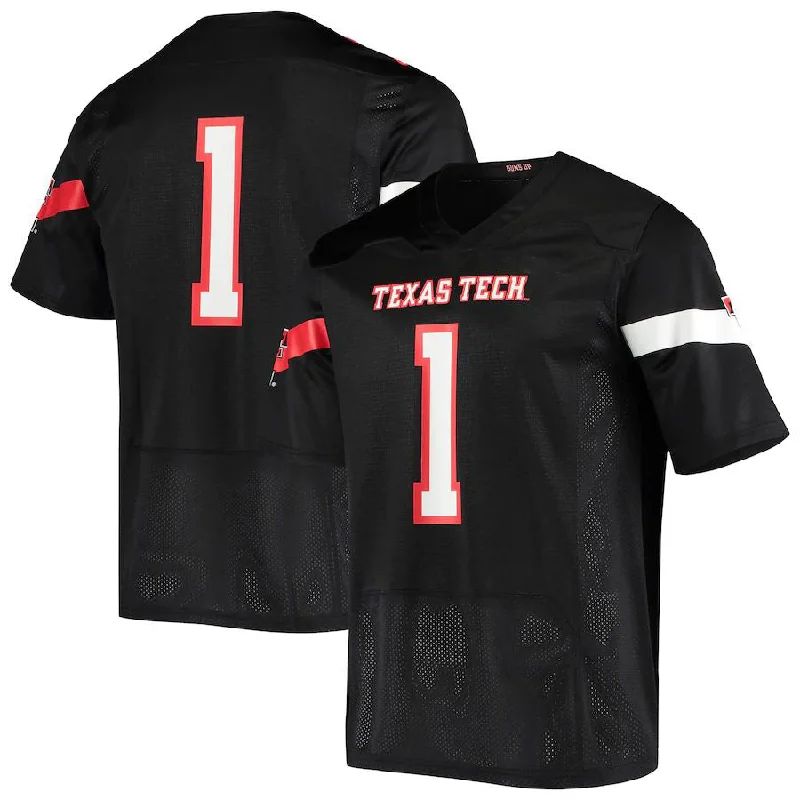 UV Protection Football Jersey-#1 T.Tech Red Raiders Under Armour Logo Replica Football Jersey Black Stitched American College Jerseys