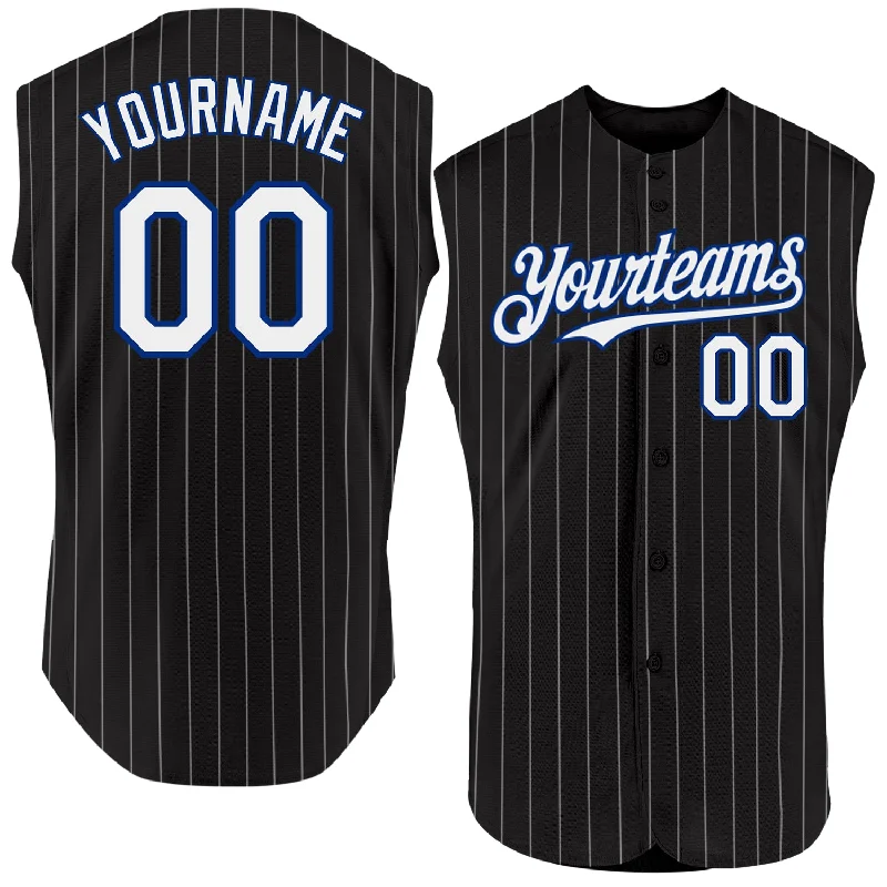 Baseball Road Game Jersey-Custom Black White Pinstripe Neon Green Authentic Sleeveless Baseball Jersey