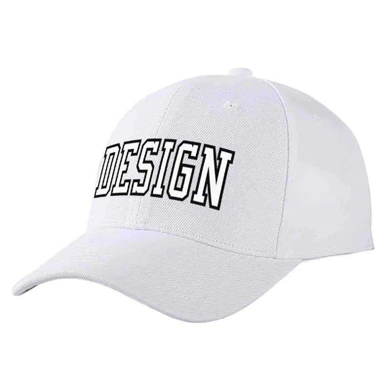 Work Casual Baseball Cap-Custom White White-Black Curved Eaves Sport Design Baseball Cap