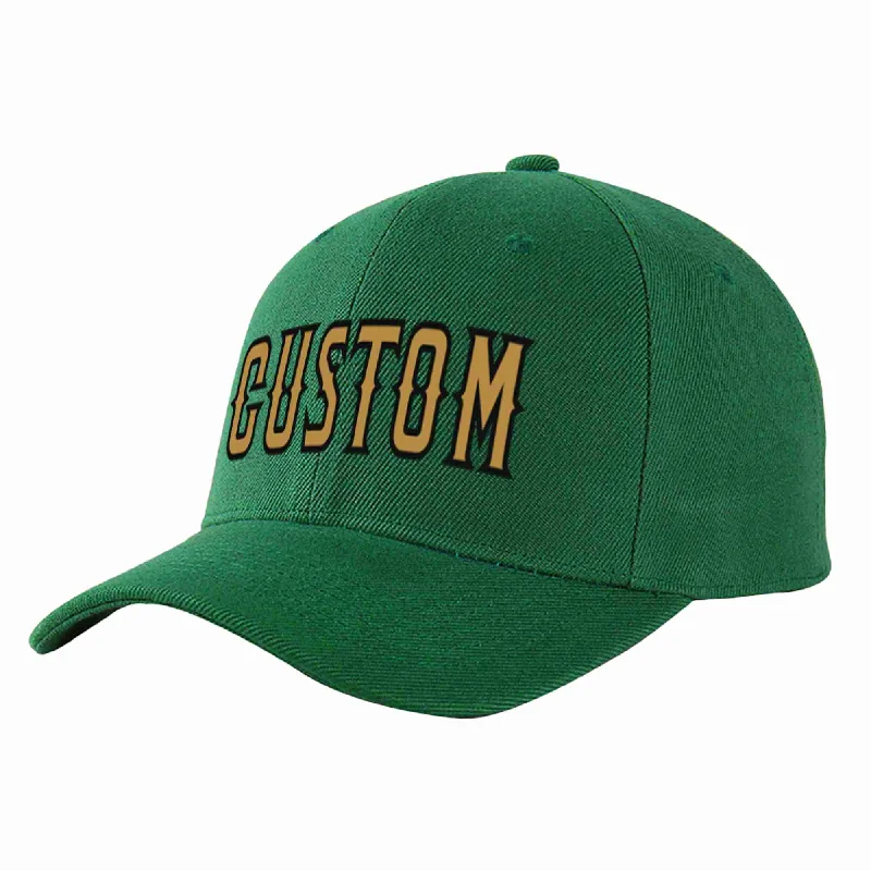 Flight Attendant Baseball Cap-Custom Green Old Gold-Black Curved Eaves Sport Baseball Cap Design for Men/Women/Youth