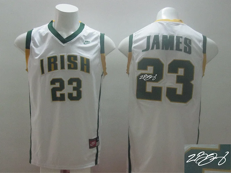 Pastel Basketball Jersey-Irish High School 23 Lebron James White Signature Edition Basketball Jerseys