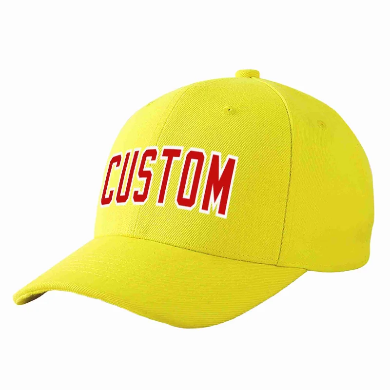 Rancher Baseball Cap-Custom Yellow Red-White Curved Eaves Sport Baseball Cap Design for Men/Women/Youth