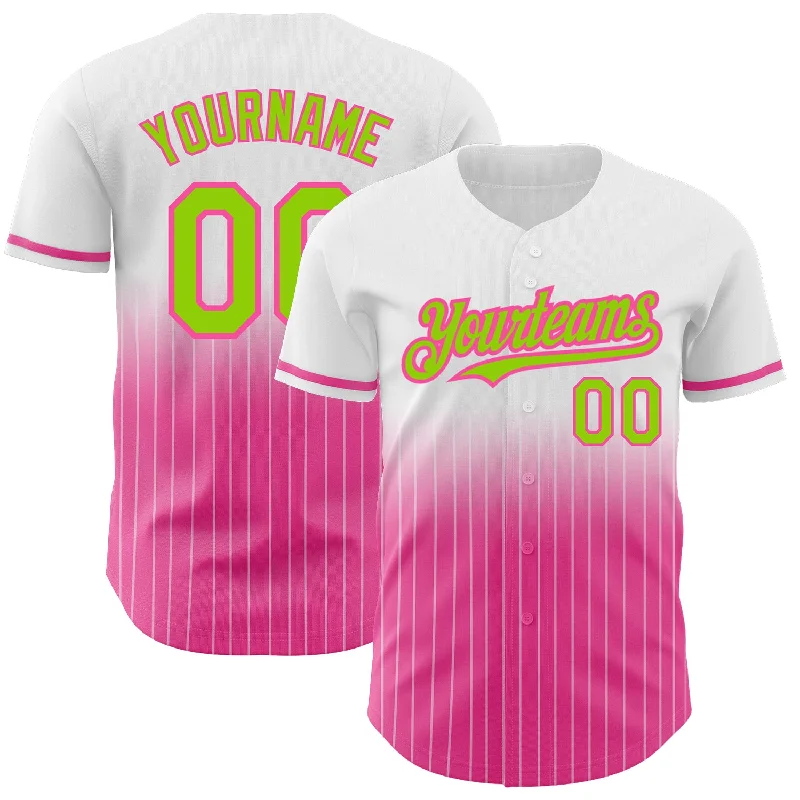 Kids Baseball Jersey-Custom White Pinstripe Neon Green-Pink Authentic Fade Fashion Baseball Jersey