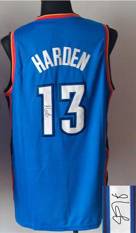 Stretchable Basketball Jersey-Thunder 13 Harden Blue Signature Edition Basketball Jerseys