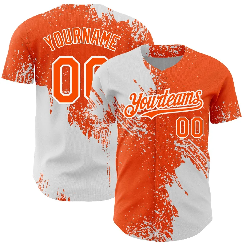 Kids Baseball Jersey-Custom Orange White 3D Pattern Design Abstract Brush Stroke Authentic Baseball Jersey