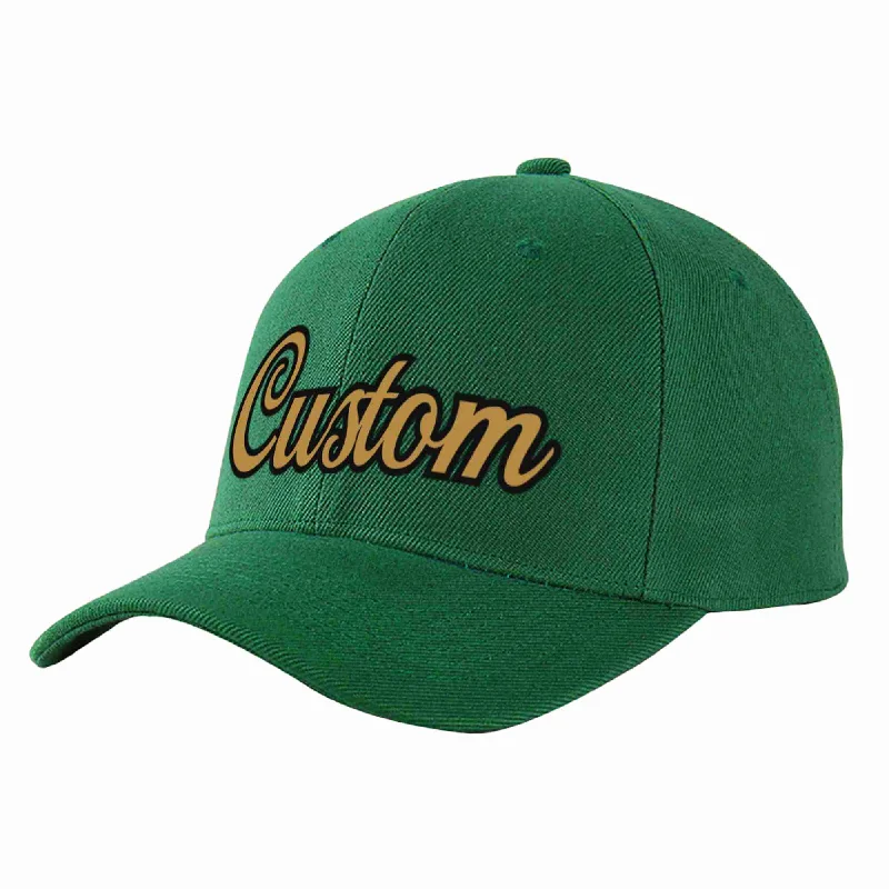 Game Day Baseball Cap-Custom Green Old Gold-Black Curved Eaves Sport Baseball Cap Design for Men/Women/Youth