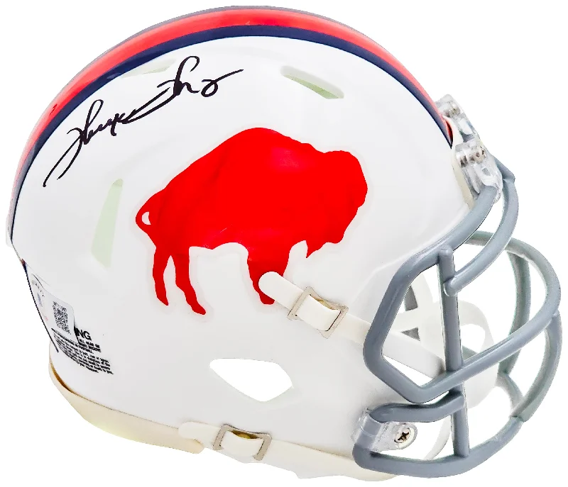 Die-Hard Rugby Helmet-Thurman Thomas Autographed 65-73 Buffalo Bills Throwback White Speed Mini Helmet Beckett BAS Witness Stock #220472