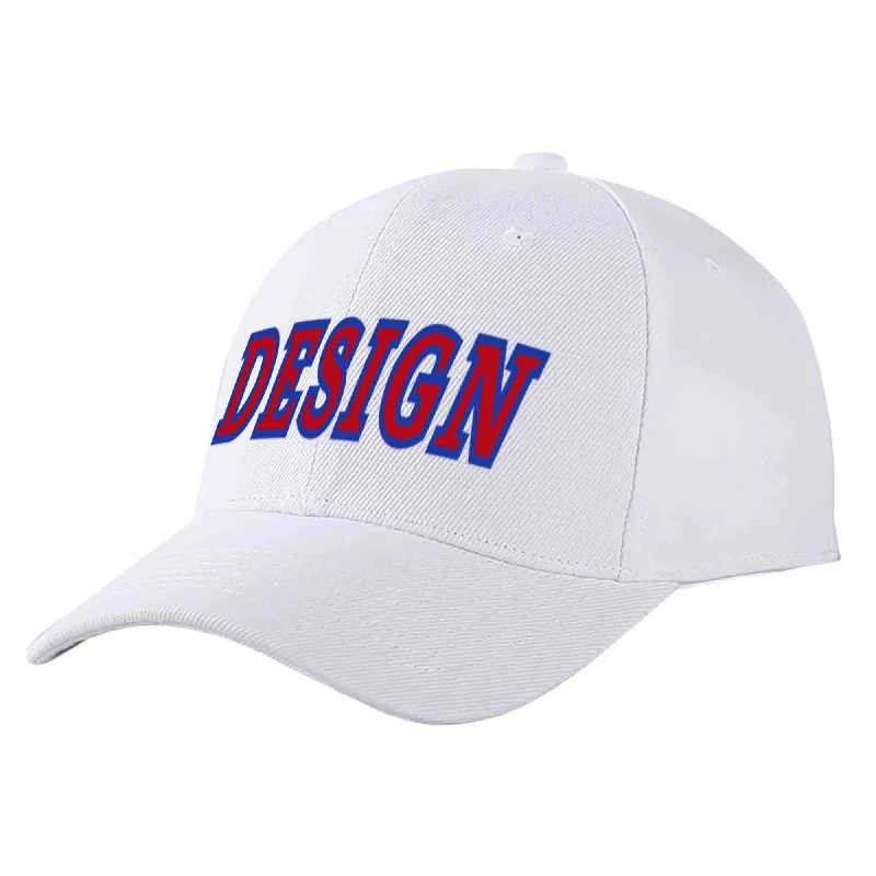 Groomsmen Baseball Cap-Custom White Red-Royal Curved Eaves Sport Design Baseball Cap