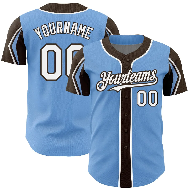 Heavy-Duty Baseball Jersey-Custom Light Blue White-Brown 3 Colors Arm Shapes Authentic Baseball Jersey