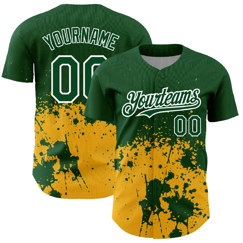 Limited Edition Baseball Jersey-Custom Green Gold-White 3D Pattern Design Abstract Splash Grunge Art Authentic Baseball Jersey