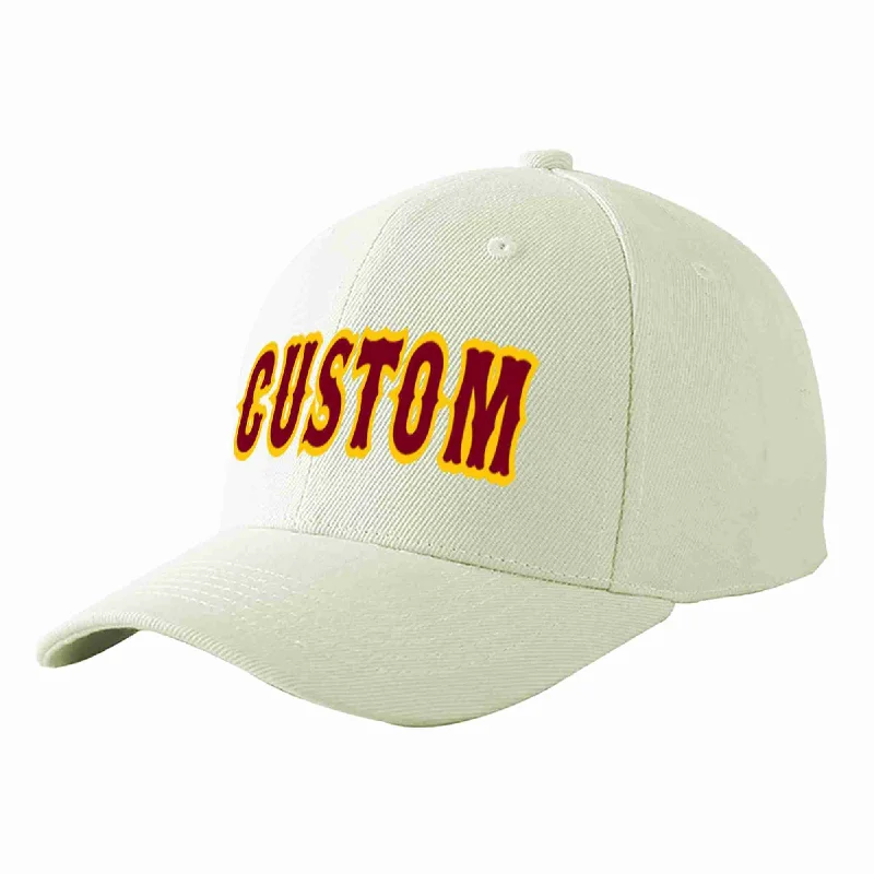 Logo Baseball Cap-Custom Cream Crimson-Gold Curved Eaves Sport Baseball Cap Design for Men/Women/Youth