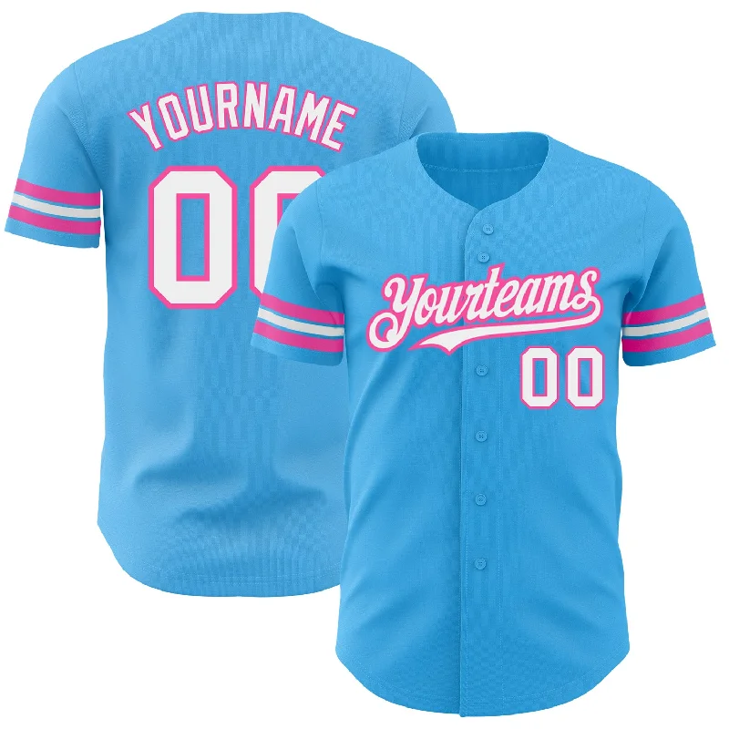 Vintage Baseball Jersey-Custom Sky Blue White-Pink Authentic Baseball Jersey