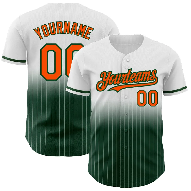 Championship Baseball Jersey-Custom White Pinstripe Orange-Green Authentic Fade Fashion Baseball Jersey