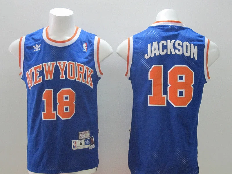 Basketball Player Jersey-Knicks 18 Jackson Blue Basketball Jerseys