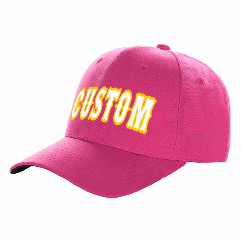 Polyester Baseball Cap-Custom Rose Red White-Gold Curved Eaves Sport Baseball Cap Design for Men/Women/Youth