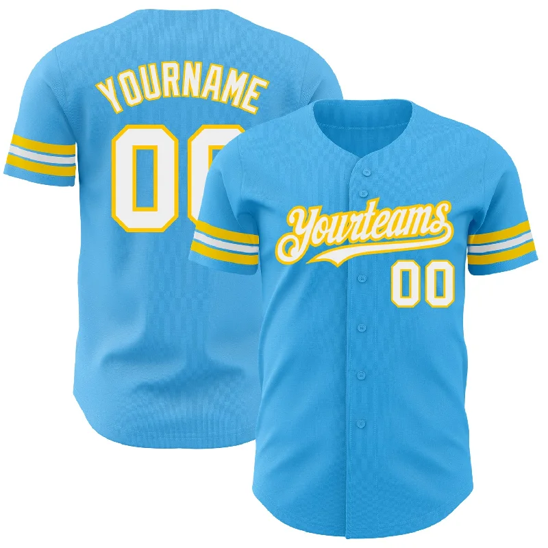 Moisture-Wicking Baseball Jersey-Custom Sky Blue White-Yellow Authentic Baseball Jersey