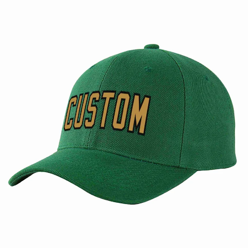 Flat Brim Baseball Cap-Custom Green Old Gold-Black Curved Eaves Sport Baseball Cap Design for Men/Women/Youth