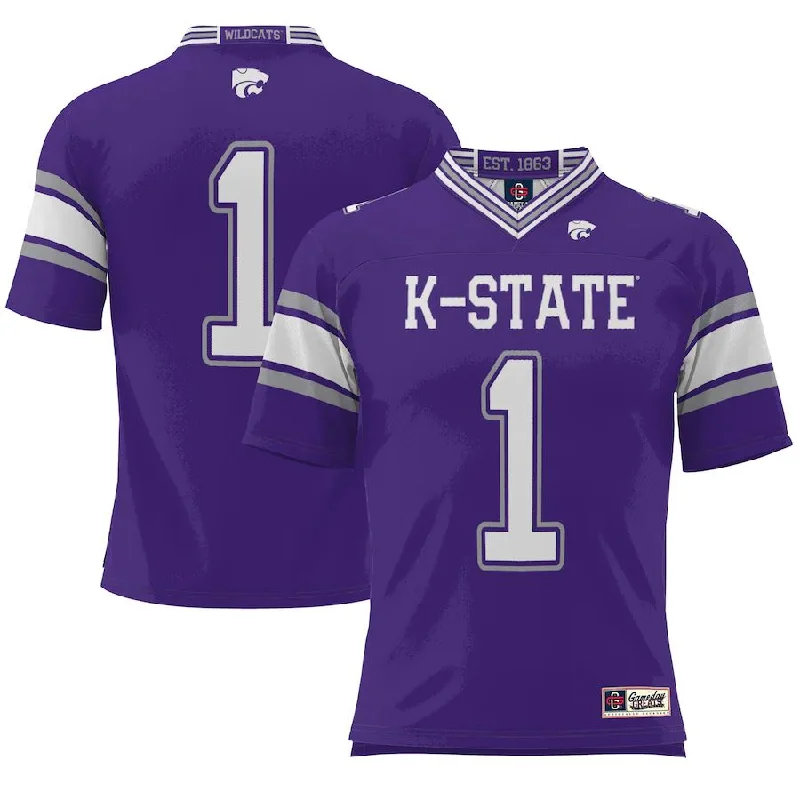 Striped Football Jersey-#1 K.State Wildcats ProSphere Endzone Football Jersey Purple Stitched American College Jerseys