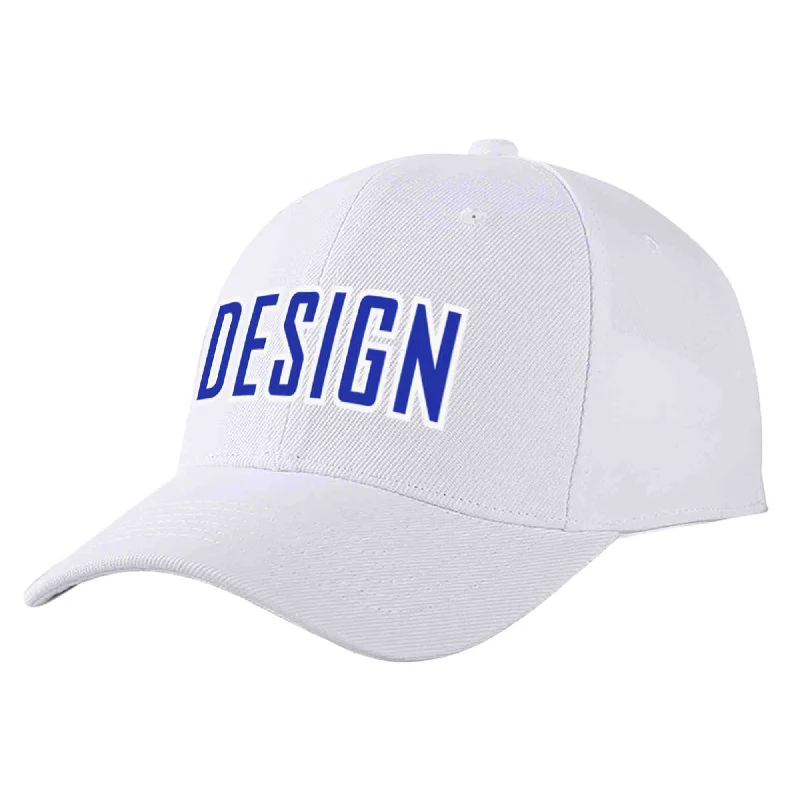 Nylon Baseball Cap-Custom White Royal-White Curved Eaves Sport Design Baseball Cap