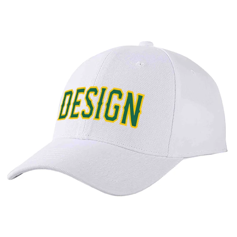 Motorcycle Baseball Cap-Custom White Kelly Green-Yellow Curved Eaves Sport Design Baseball Cap