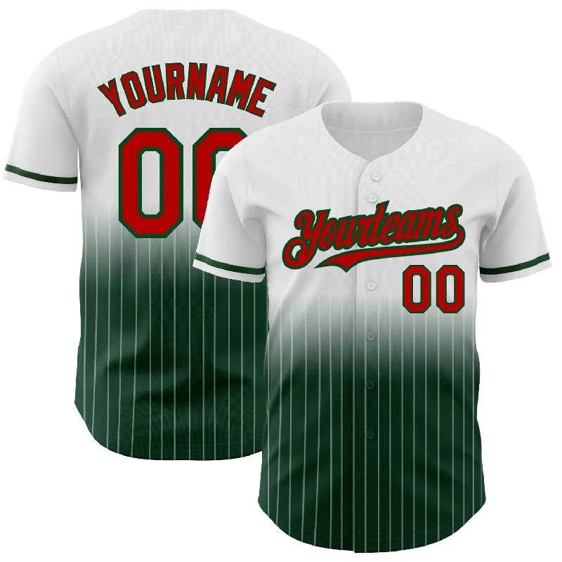 Fan Baseball Jersey-Custom White Pinstripe Red-Green Authentic Fade Fashion Baseball Jersey