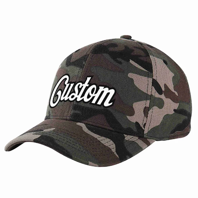 Family Baseball Cap-Custom Camo White-Black Curved Eaves Sport Baseball Cap Design for Men/Women/Youth