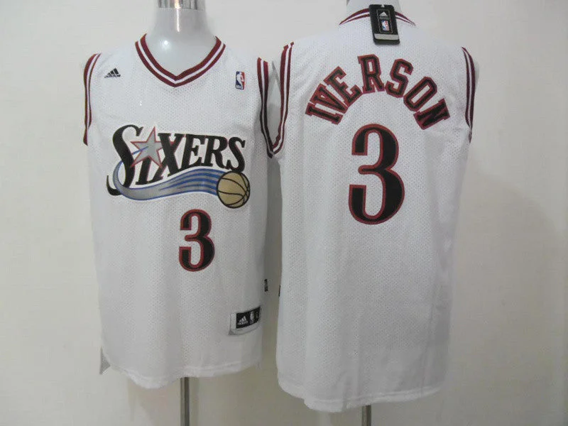 Burgundy Basketball Jersey-76ers Iverson White New Revolution 30 Basketball Jerseys