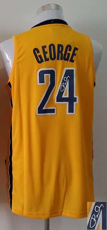 Retro Basketball Jersey-Pacers 24 George Gold Signature Edition Basketball Jerseys