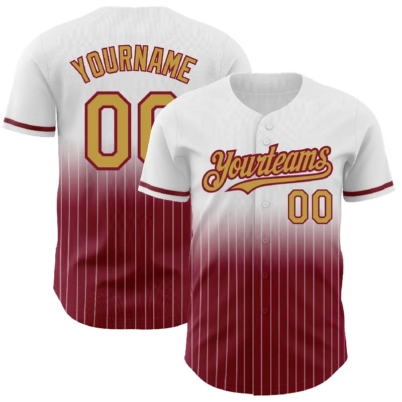 Fan Edition Baseball Jersey-Custom White Pinstripe Old Gold-Crimson Authentic Fade Fashion Baseball Jersey