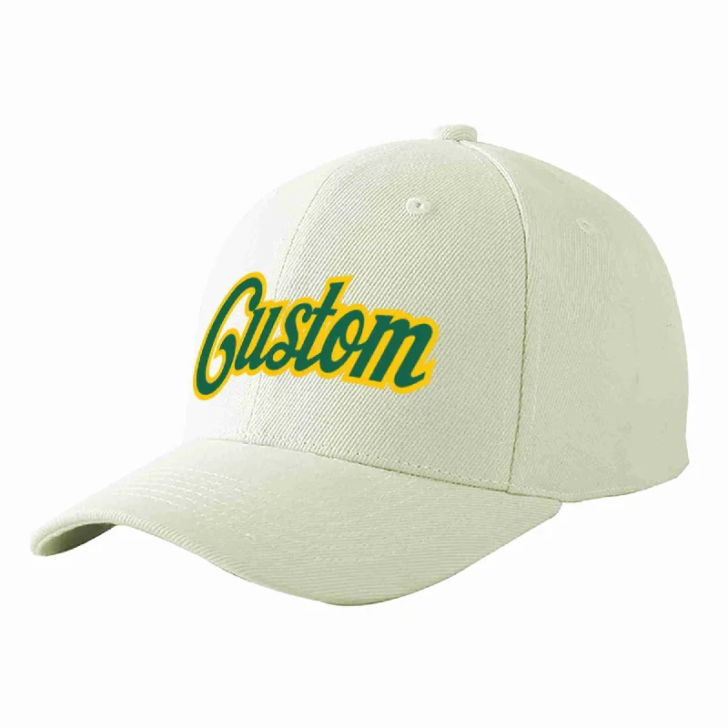 Warehouse Baseball Cap-Custom Cream Kelly Green-Gold Curved Eaves Sport Baseball Cap Design for Men/Women/Youth