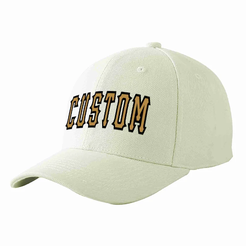 Best Seller Baseball Cap-Custom Cream Old Gold-Black Curved Eaves Sport Baseball Cap Design for Men/Women/Youth