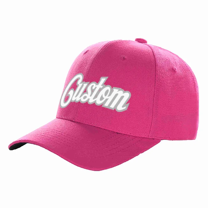 Cycling Baseball Cap-Custom Rose Red White-Gray Curved Eaves Sport Baseball Cap Design for Men/Women/Youth