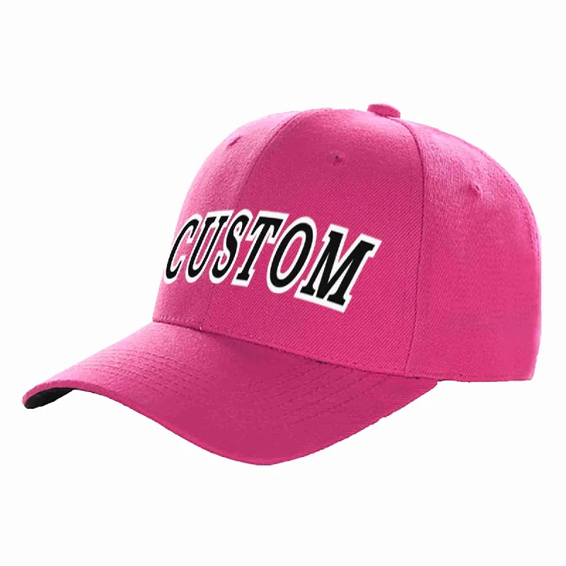 Beach Baseball Cap-Custom Rose Red Black-White Curved Eaves Sport Baseball Cap Design for Men/Women/Youth