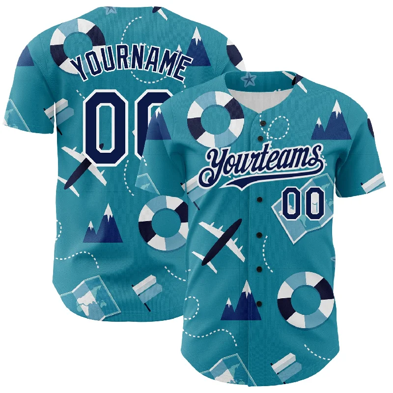 All-Weather Baseball Jersey-Custom Lakes Blue Navy-White 3D Pattern Design Holiday Travel Authentic Baseball Jersey