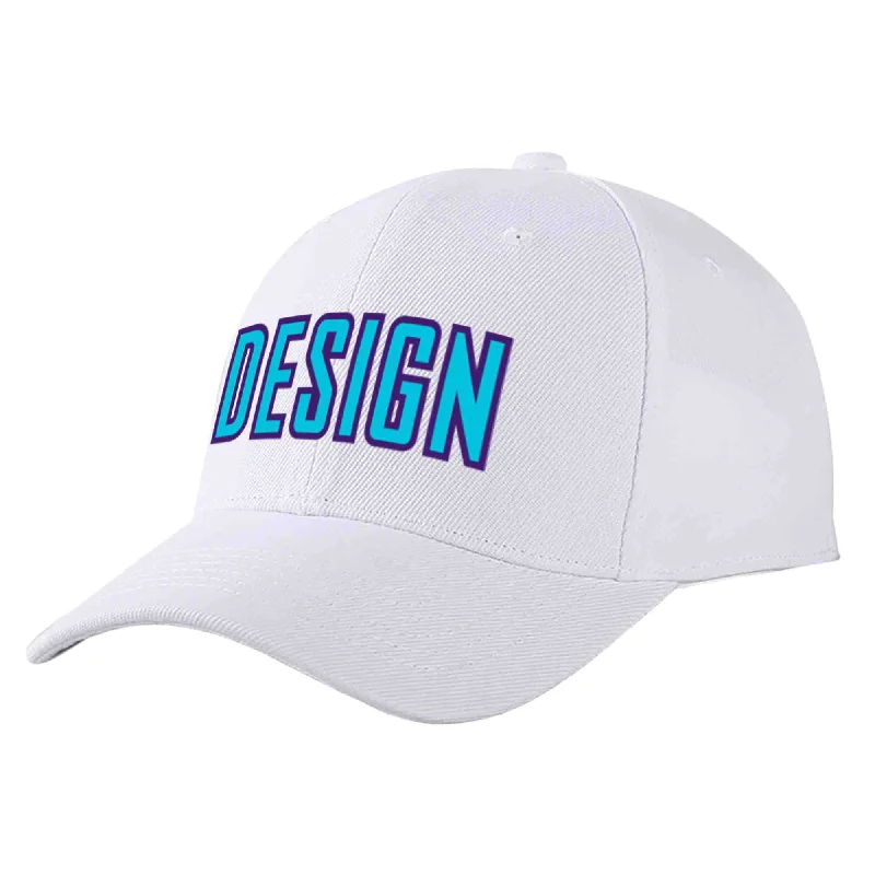 Washed Baseball Cap-Custom White Light Blue-Purple Curved Eaves Sport Design Baseball Cap