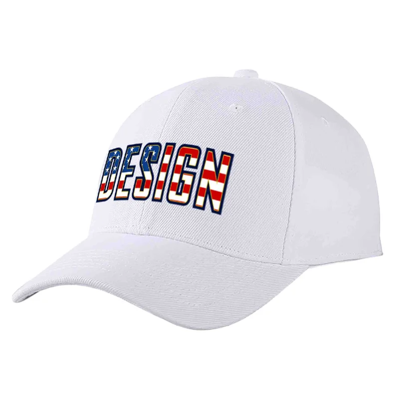 Low Profile Baseball Cap-Custom White Vintage USA Flag-Gold Curved Eaves Sport Design Baseball Cap