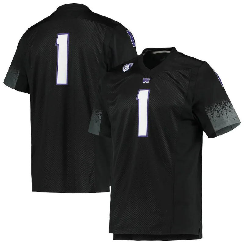 Football Brotherhood Jersey-#1 W.Huskies Team Premier Football Jersey Black Stitched American College Jerseys